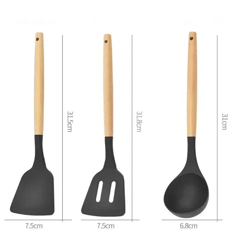 12-Piece Silicone Kitchen Utensil Set – Non-Stick Cooking Tools with Measuring Spoons