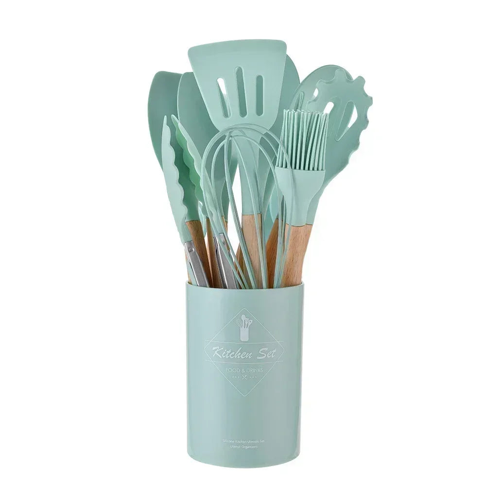 12-Piece Silicone Kitchen Utensil Set – Non-Stick Cooking Tools with Measuring Spoons